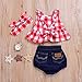 SWNONE 3Pcs Baby Girls Plaid Ruffle Bowknot Tank Top+Denim Shorts +Headband Outfit (Red, 12-18 Months)