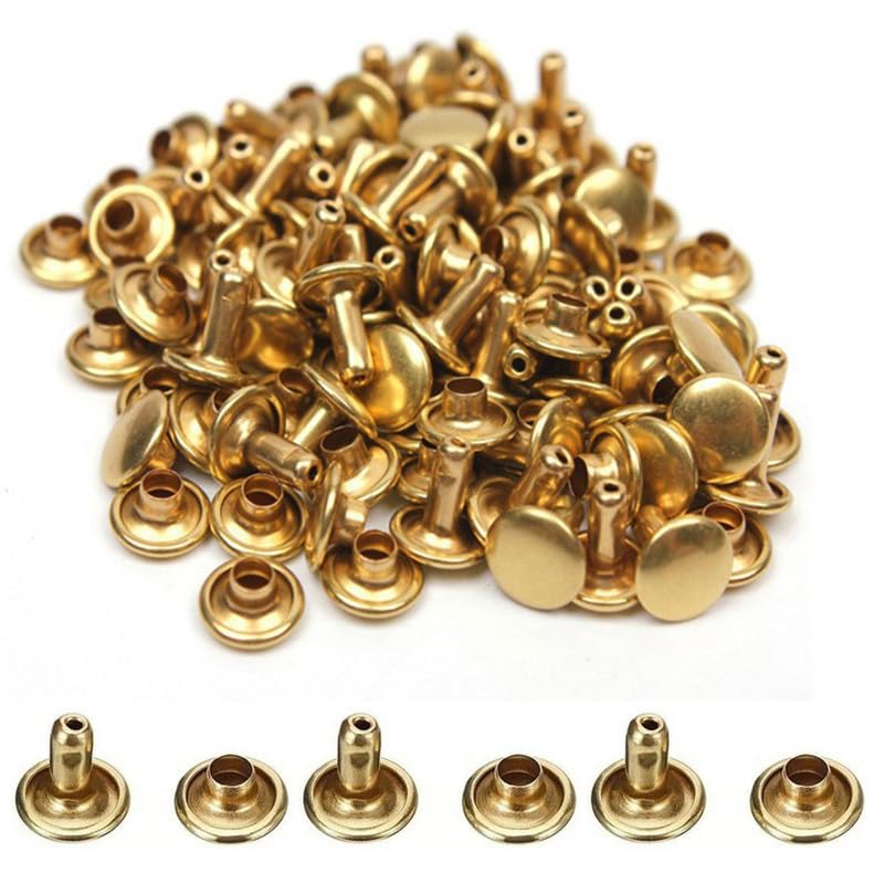 200 Pcs Leather Rivets, Gold Metal Double Cap Rivets Snaps Studs for Clothes Shoes Handbag Belts Crafting Repairs, 8mm x 10mm