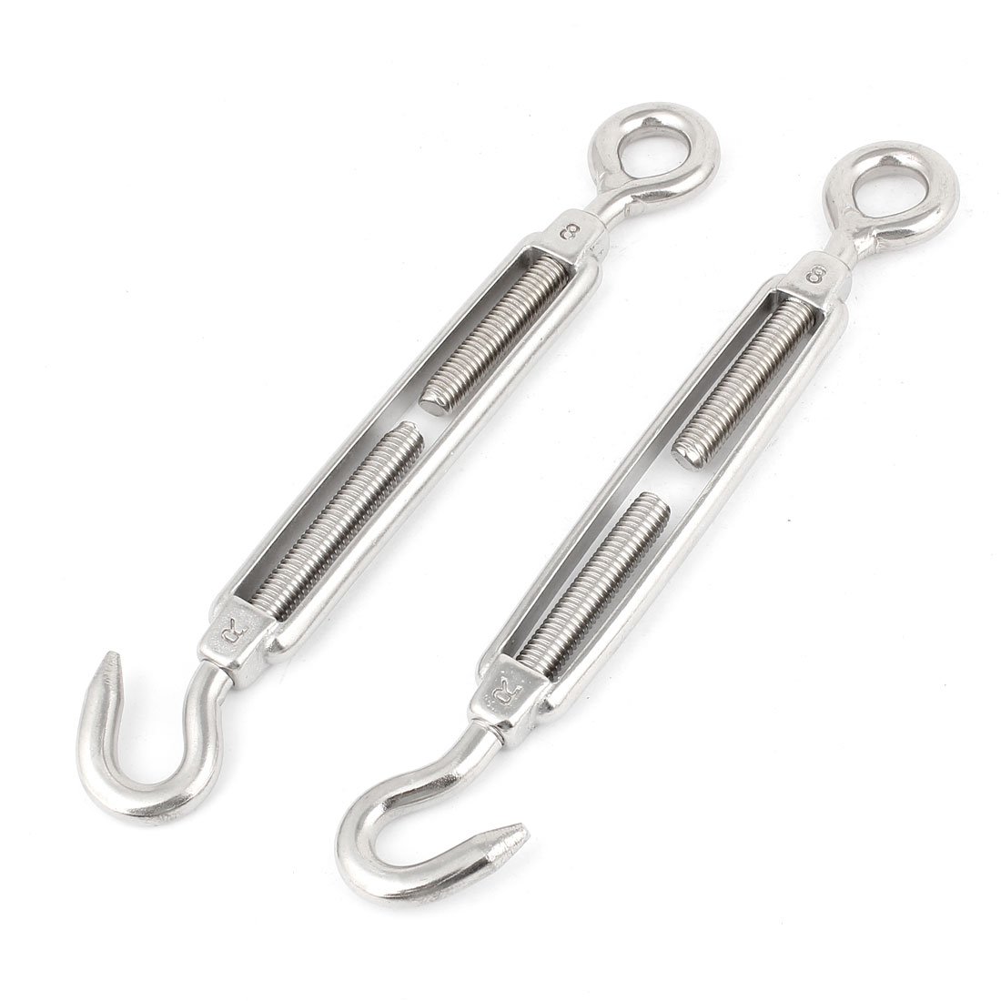 Sourcingmap M8 8mm Thread Stainless Steel Hook Eye Type Turnbuckle 7.5" Long 2pcs