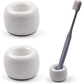 AirMoon Mini Ceramic Toothbrush Holder for Bathroom - White Small Countertop Organizer, Easy Clean Toothbrush Stand, Suit for