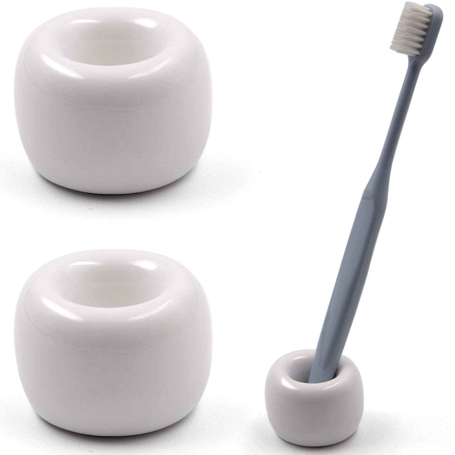 Photo 1 of Airmoon Mini Ceramics Handmade Couple Toothbrush Holder Stand for Bathroom Vanity Countertops, Pack of 2