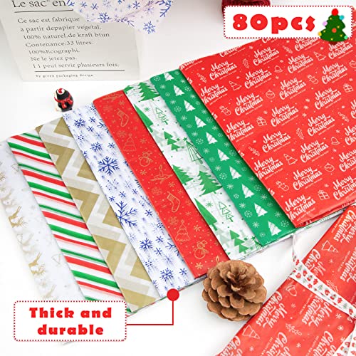Koogel 80 Sheets Christmas Wrapping Paper, 20Inch Christmas Tissue Paper Bulk Thickened Gift Wrapping Paper for DIY Crafts Xmas Winter Gift Box Party Decor
