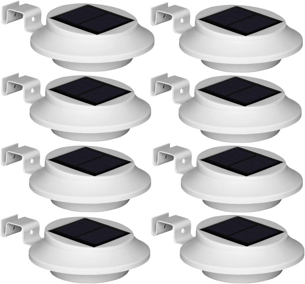 8X Solar Gutter Lights, Upgraded 6 LED Waterproof Solar Security Light Outdoor, Solar Fence Lights Wall Path Lamp for Garden, Balcony, Terrace (Cold White)