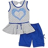 ToBeInStyle Girl's Polka Dot and Floral Heart Girls' Short Sets