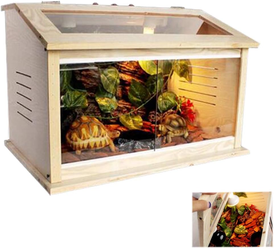 CJN Reptile Wooden Container,Lizard Tank,DIY Removes The Bevel,Breathable Window,External Switch,Glass Moving Door,Application Of Amphibiansturtle Lizard Snake,60 * 40 * 40Cm