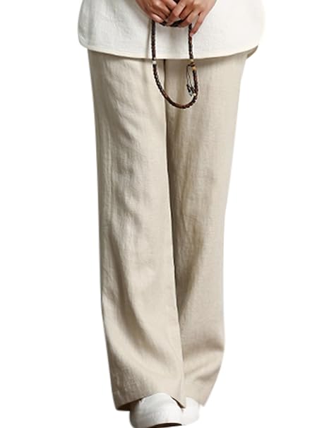 Youlee Damen Sommer Straight Hosen Leinenhose