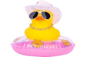 MuMyer Duck car dashboard Decorations Rubber, Ornaments, Accessories with Mini Swim Ring Sun Hat Necklace and Sunglasses