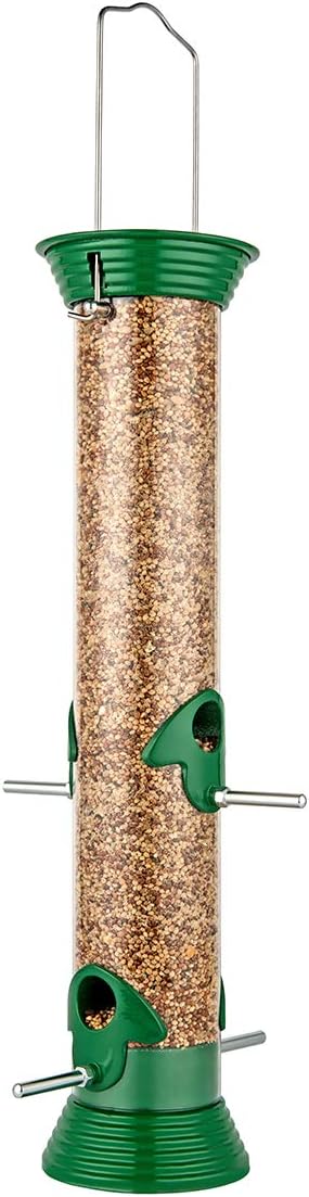 iBorn Hanging Wild Bird Feeder Sunflower Feeder 14" for Mix Seed Blends, Sunflower Heart, Birdbath, Heavy Duty All Metal Anti-UV Finishing (Seed is not Included), Forest Green