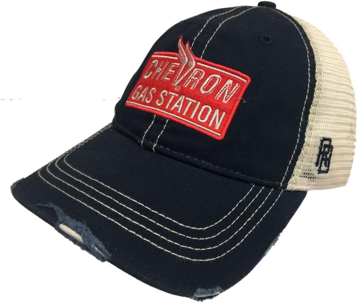 Chevron Gas Station Retro Brand Navy Distressed Mesh