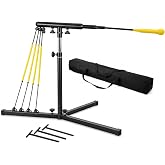 Baseball Softball Swing Trainer with Adjustable Resistance 4 Power Bands | Dent Resistant Ball, Auto Reset Batting Trainer, Height 29 to 44 Inches, Baseball Equipment for Youth Power,Speed Practice