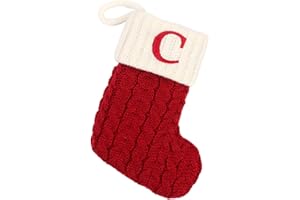 LOUATUI Christmas Stockings with Letter Monogrammed Mini Cute Stocking -7.08'' Decorative Socks Knitted Plush Gift Stocking (Red C, One Size)