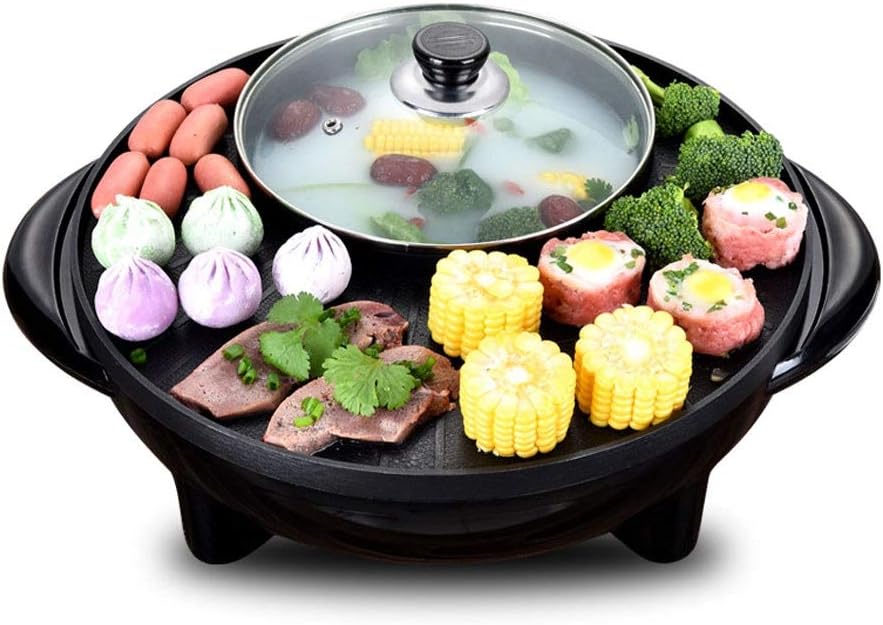 Review Electric baking pan Korean Barbecue Hot Pot Double Pot