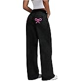 Floerns Women's Bowknot Embroidery Jeans Y2k Straight Leg Boyfriend Denim Pants