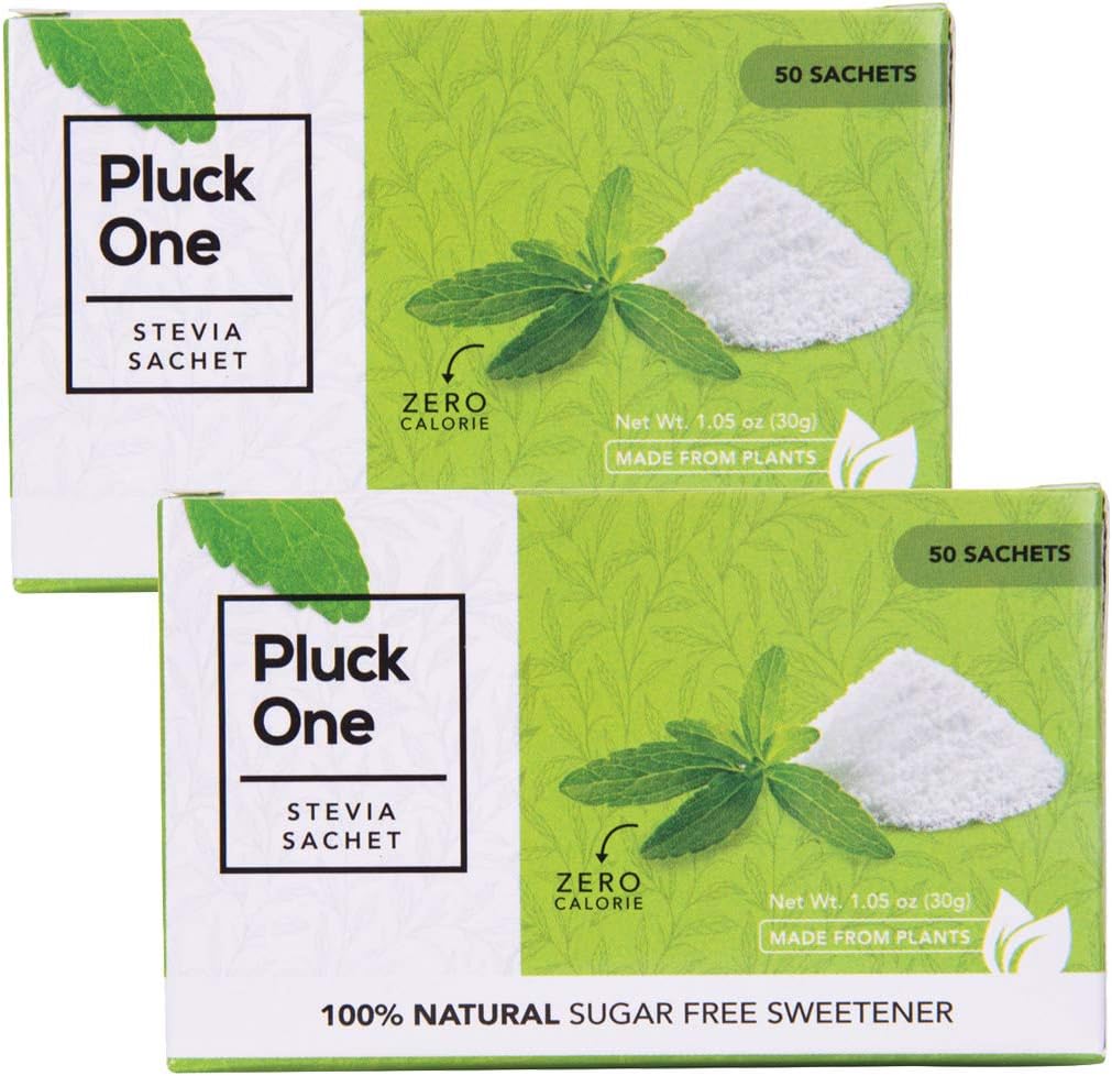 Pluck One Stevia Sachet, 100 Sachets, 100% Natural Sugar Substitute, Zero Calorie, Sugar Free, (Pack Of 2)