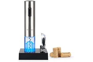 Secura Electric Wine Opener, Automatic Electric Wine Bottle Corkscrew Opener with Foil Cutter, Rechargeable (Stainless Steel)