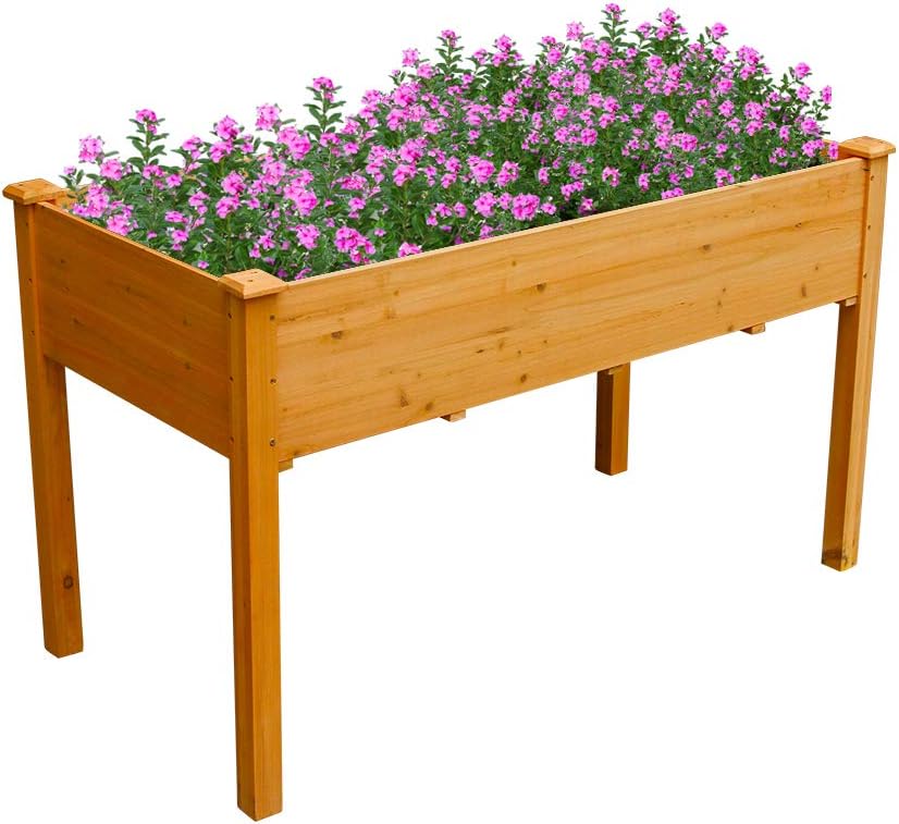 Raised Garden Bed Elevated Wood Planter Box Outdoor Raised Wooden Planter Garden Grow Box Kit with Legs for Vegetable Flower Herb Gardening Backyard Patio Natural (48” L x 24” W x 30” H, Rustic Gold)