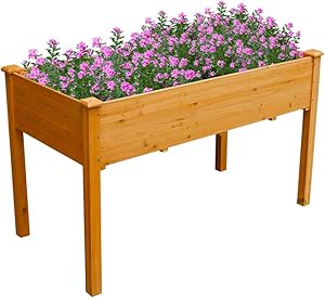 Raised Garden Bed Elevated Wood Planter Box Outdoor Raised Wooden Planter Garden Grow Box Kit with Legs for Vegetable Flower Herb Gardening Backyard Patio Natural (48” L x 24” W x 30” H, Rustic Gold)