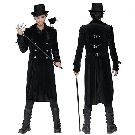 Funny Fashion Herren Gothic Mantel Schwarz Gr. L, XL Samt-Mantel Halloween Kurzmantel Gehrock (L)