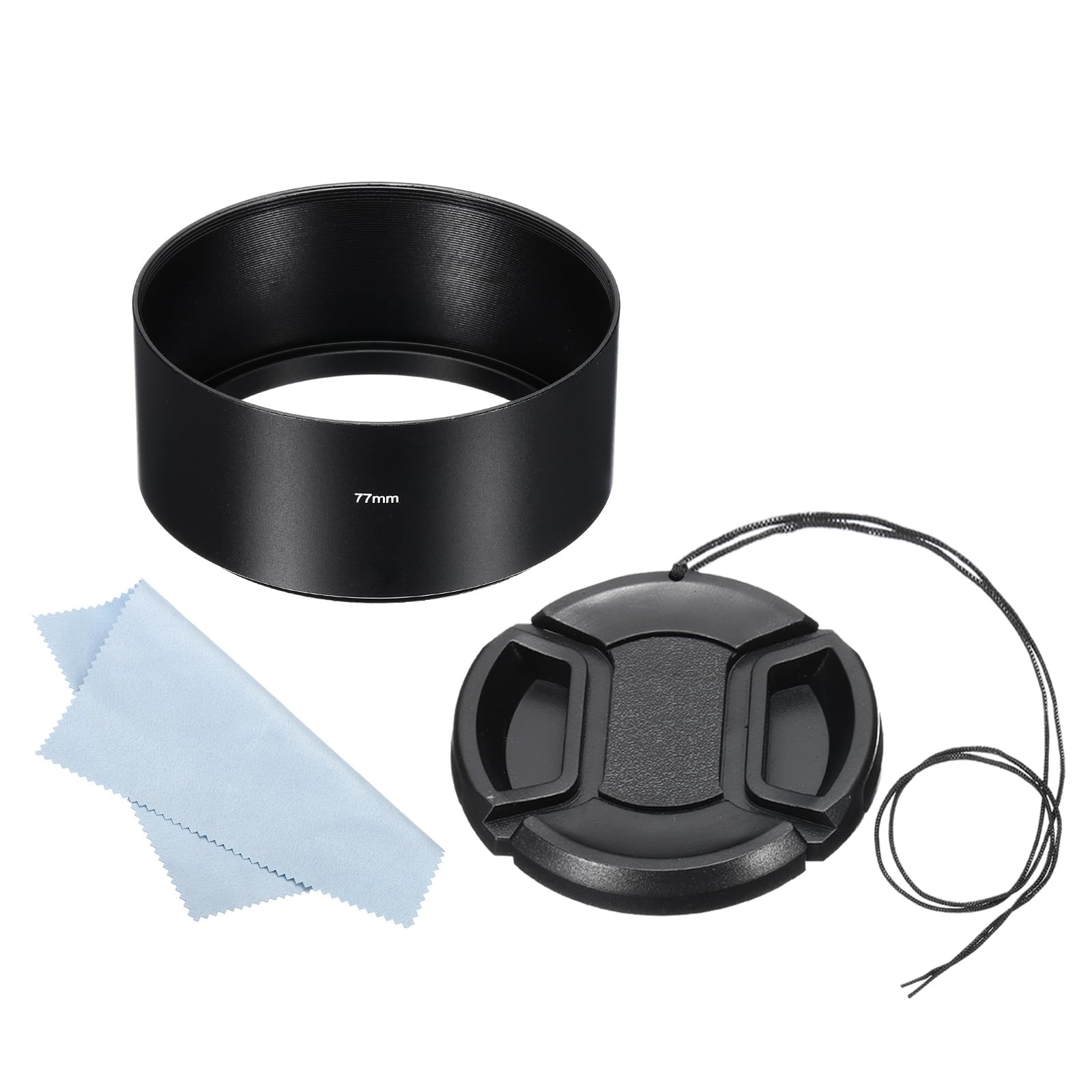 PATIKIL 77mm Lens Hood, Long Focus Frosted Surface Anti-reflective Inside Hood with 82mm Lens Cap and Cleaning Cloth for Camera Lens, Black for Nikon, for Fujifilm, for Pentax, for Leica