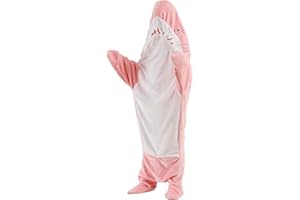 ZPECC Shark Blanket Onesie Hoodie - Wearable Shark Costume Pajamas with Fins, Cozy Flannel Animal Blanket for White Elephant Gift Movie Night Party (Pink,L)