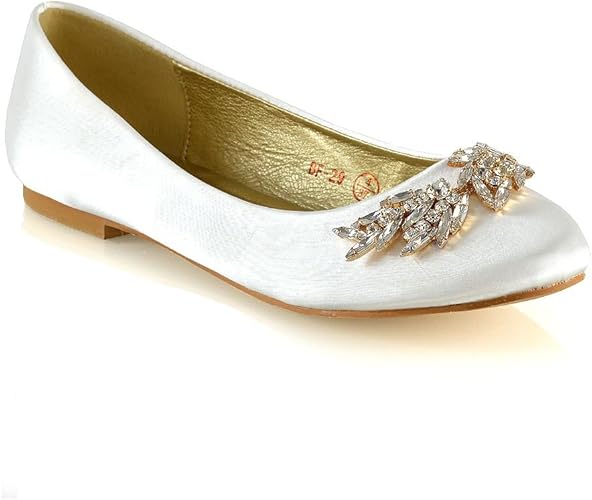 Essex Glam Womens Slip On Bridal Shoes Ladies Satin Diamante