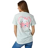 Hello Kitty Puff Print Character with Bow & Heart Women's Light Green Crew Neck Short Sleeve T-Shirt