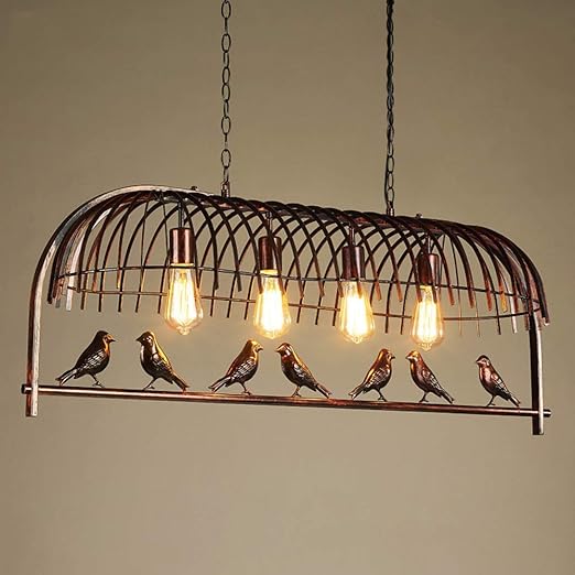 Wsxxn American Retro Wrought Iron Bird Cage Chandelier Vintage