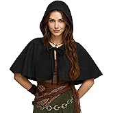 Aprceo Medieval Cowl Hood for Women Men, Short Witch Cape, Velvet Hooded Cloak with Tie Closure for Halloween Cosplay Costume