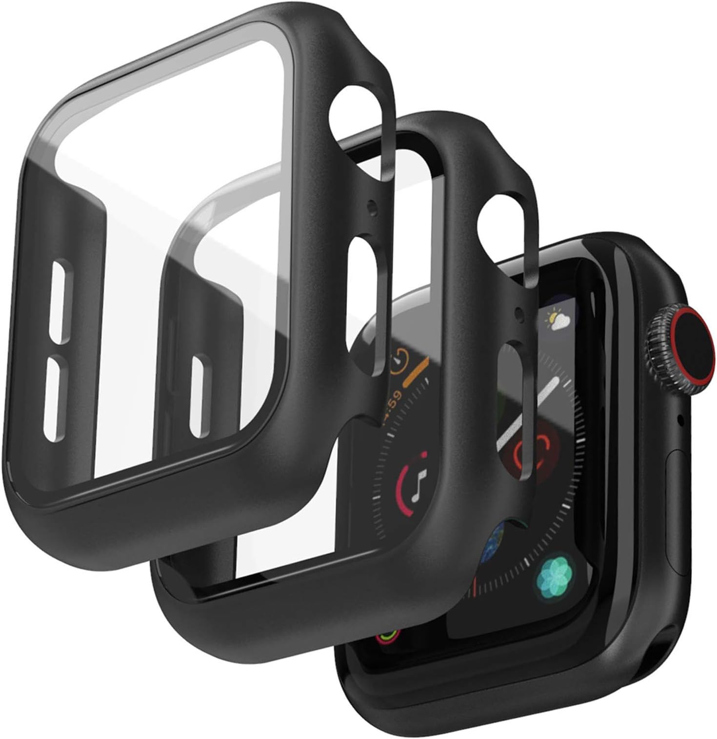 KPYJA 2 Pack Case Compatible with Apple Watch SE/Series 6/5/4 Screen Protector 44mm, Anti-Scratch Shockproof Matte PC Hard Bumper Cover Tempered Glass Screen Protector for iWatch SE/Series 6/5/4 (Black)