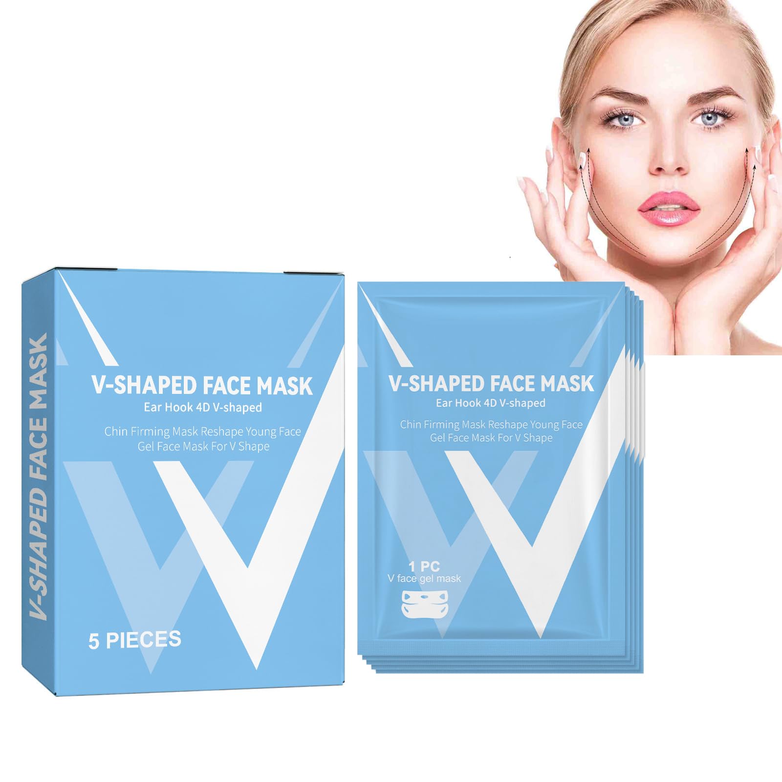Dyceittdia V Face Lift Mask, 5 pcs V Face Lift Mask, Double Chin Lift Mask, Firming Facial Contours, Tightening Skin