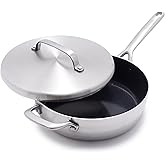 GP5 5-Ply Stainless Steel 4QT Sauté Pan with Lid, Ceramic Nonstick PFAS-Free, Helper Handle, Induction Suitable, Dishwasher and Oven Safe