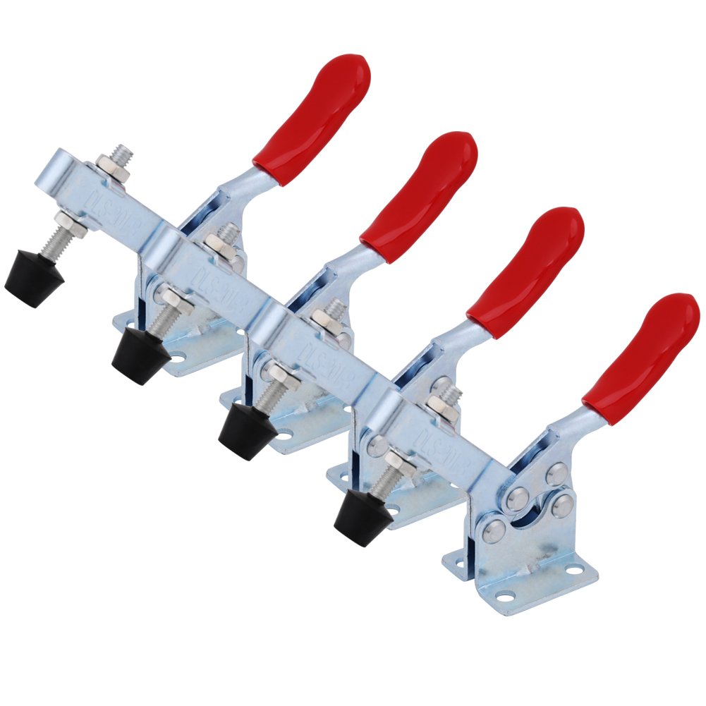 Toggle Clamps, 4 Pcs GH-201-B Anti-Slip Horizontal Quick Release 198Lbs Holding Capacity Hand Tool Toggle Clamp Heavy Duty Toggle Lever Tensioners for Woodworking