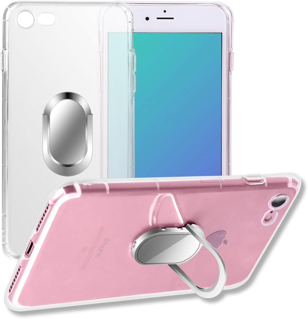iPhone 8 Case/iPhone 7 Case, with Ring Holder Kickstand Function, 360 Degree Rotating Ring Holder Grip Case with Magnetic Car Mount Soft TPU Cover for iPhone 7/7S/8 (Transparent)