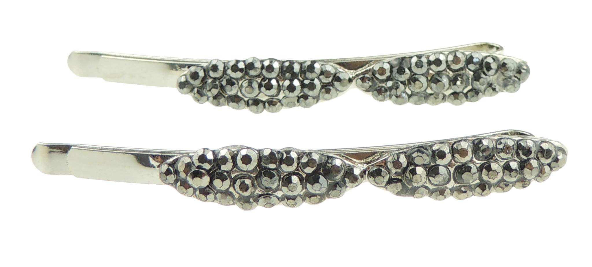 Sparkly Womens Girls Evening Sparkly Clear Rhinestone Jeweled Crystal Diamante Party Birthday Christmas Bridal Wedding Accessories Slides Hairpin Hair Clips Bobby Pins SET of 2 Bow (Silver)
