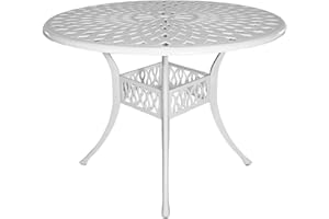 Withniture 42 Inch Outdoor Patio Dining Table Round Cast Aluminum Table with 1.97" Umbrella Hole, All Weather Metal Bistro Table for Porch,Backyard,Garden,Balcony,White