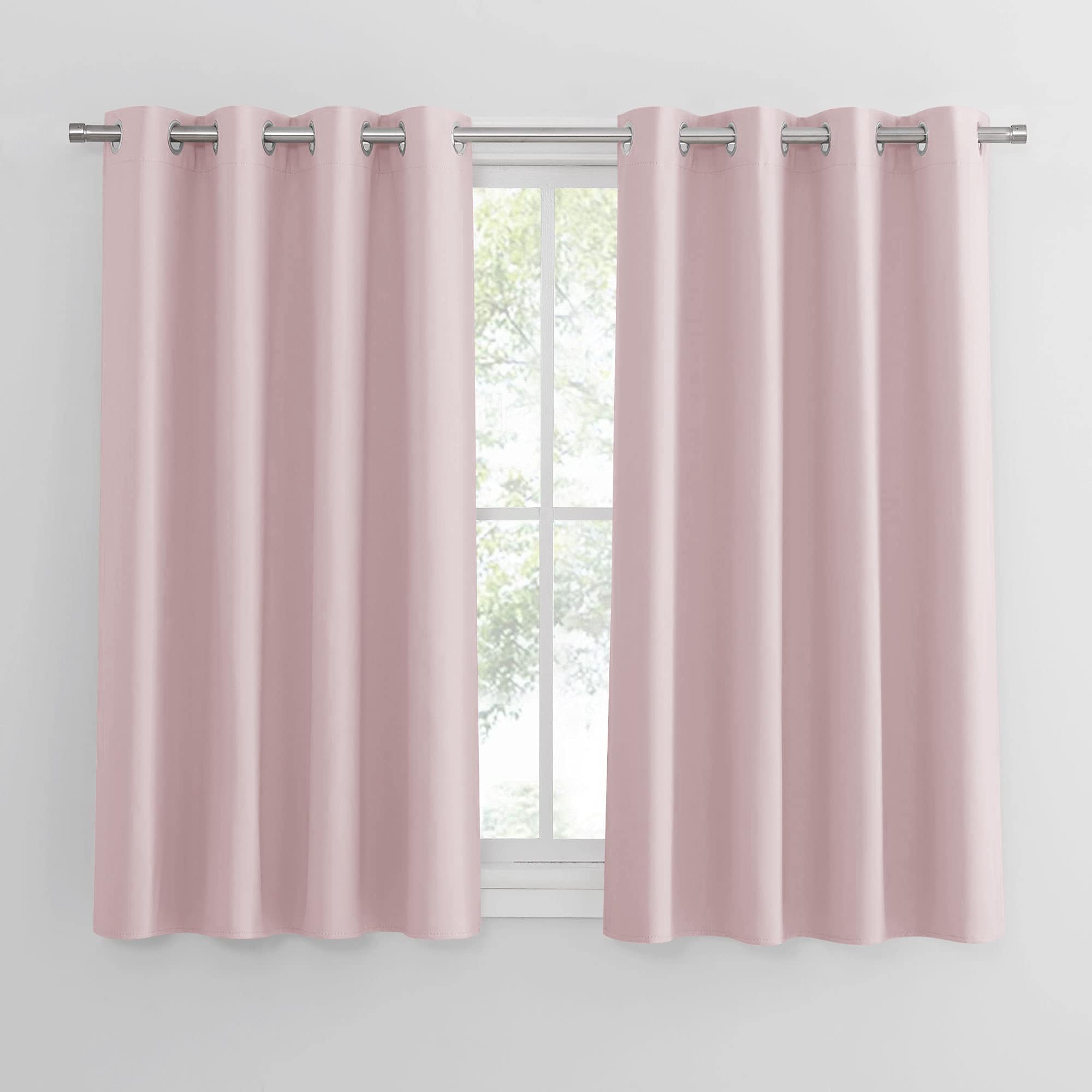 PONY DANCE Girls Pink Bedroom Curtains, Thermal Insulated Room Darkening Curtains with Eyelet, Short Energy Saving Drapes for Nursery/Kids Bedroom, 2 Panels, W52 x L45 Inch, Pink