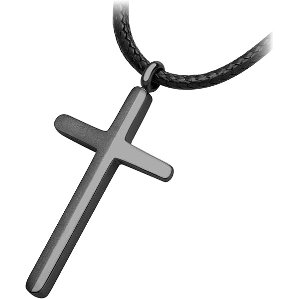 Collar Cruz De Acero Inoxidable Para Hombre - Chapado Negro - Colgante 31 Mm - Cadena 24 Pulgadas Con Mosquetón