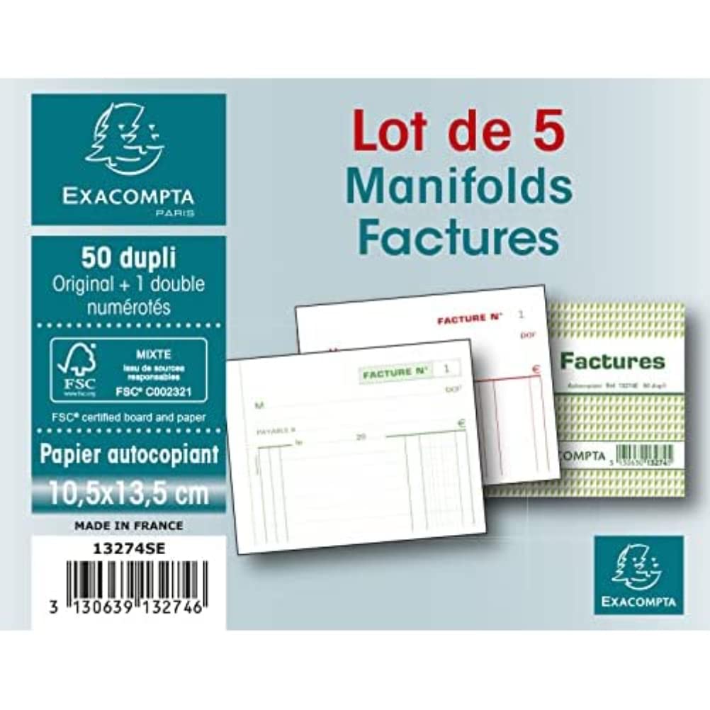 Manifolds Factures - 50 Feuillets Autocopiants - Sous Film by Lot of 5