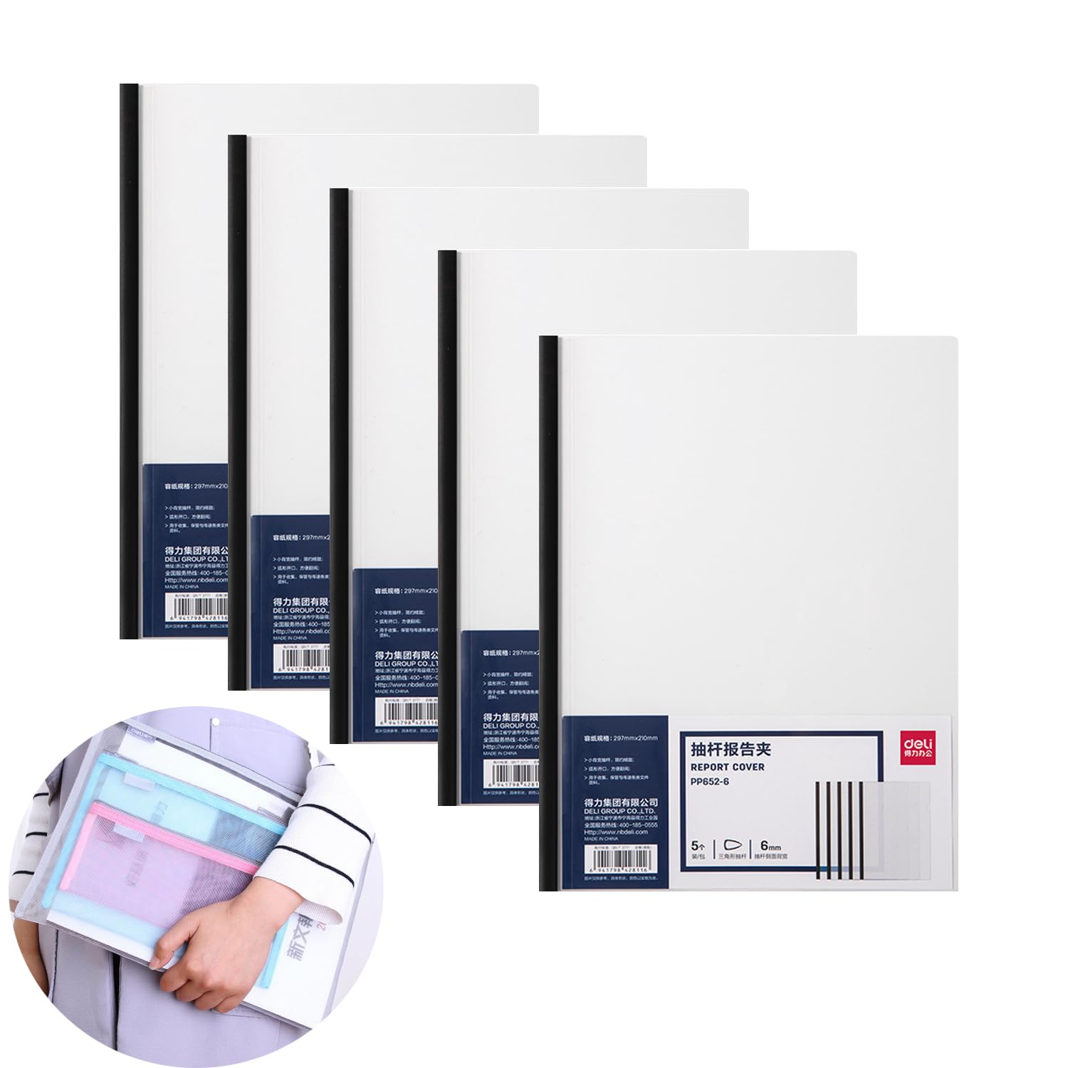 5pcs Clear Report Covers with Sliding Bar, Clear Report Covers for A4/Letter Paper, Plastic Report Binder, Resume Covers Presentation Folders File Binder for School and Business. (Black)