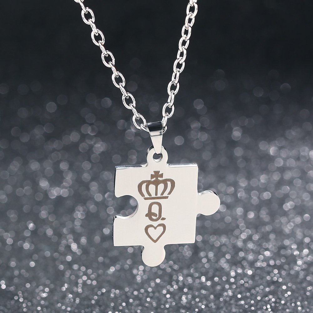 GAGAFEEL K & Q Crown Couple Necklaces Stainless Steel His Hers Puzzle Pendant Anniversary Promise Gift (K&Q)
