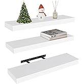 Vervida® White Floating Shelves for Wall, 24" Rustic Wood Deep Wall Mounted Shelves with Invisible Brackets for Decor & Storage, Floating Shelf for Living Room, Bathroom (Set of 3)