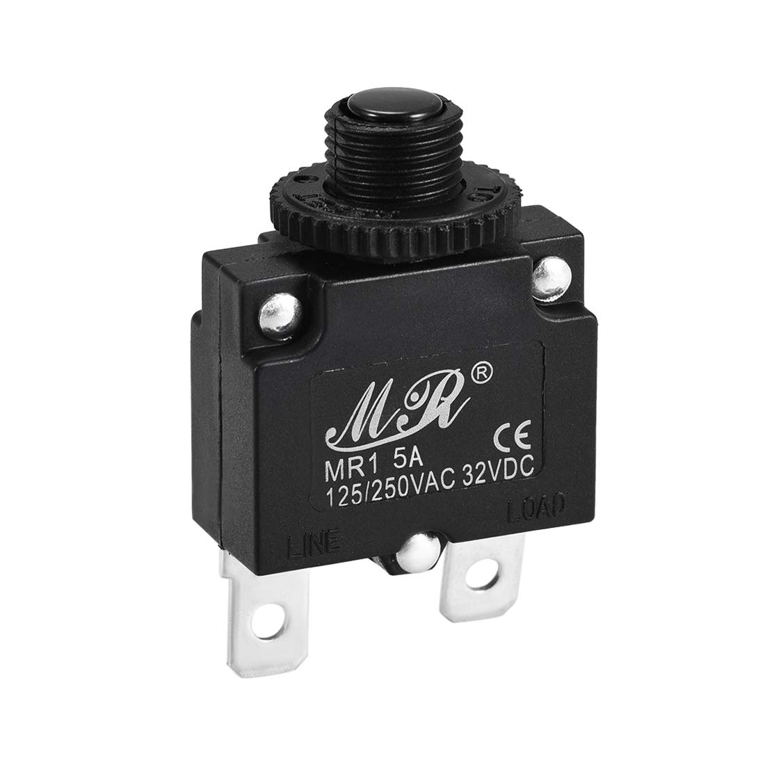 Sourcingmap Thermal Circuit Breaker 5 Amp Push Button Reset Overload Protector 125/250V AC 32V DC with Quick Connect Terminal