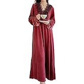 Homgro Women's Long Sleeve Nightgown Velvet Sleep Dress Ruffle Crew Neck Mid-length Nightdress
