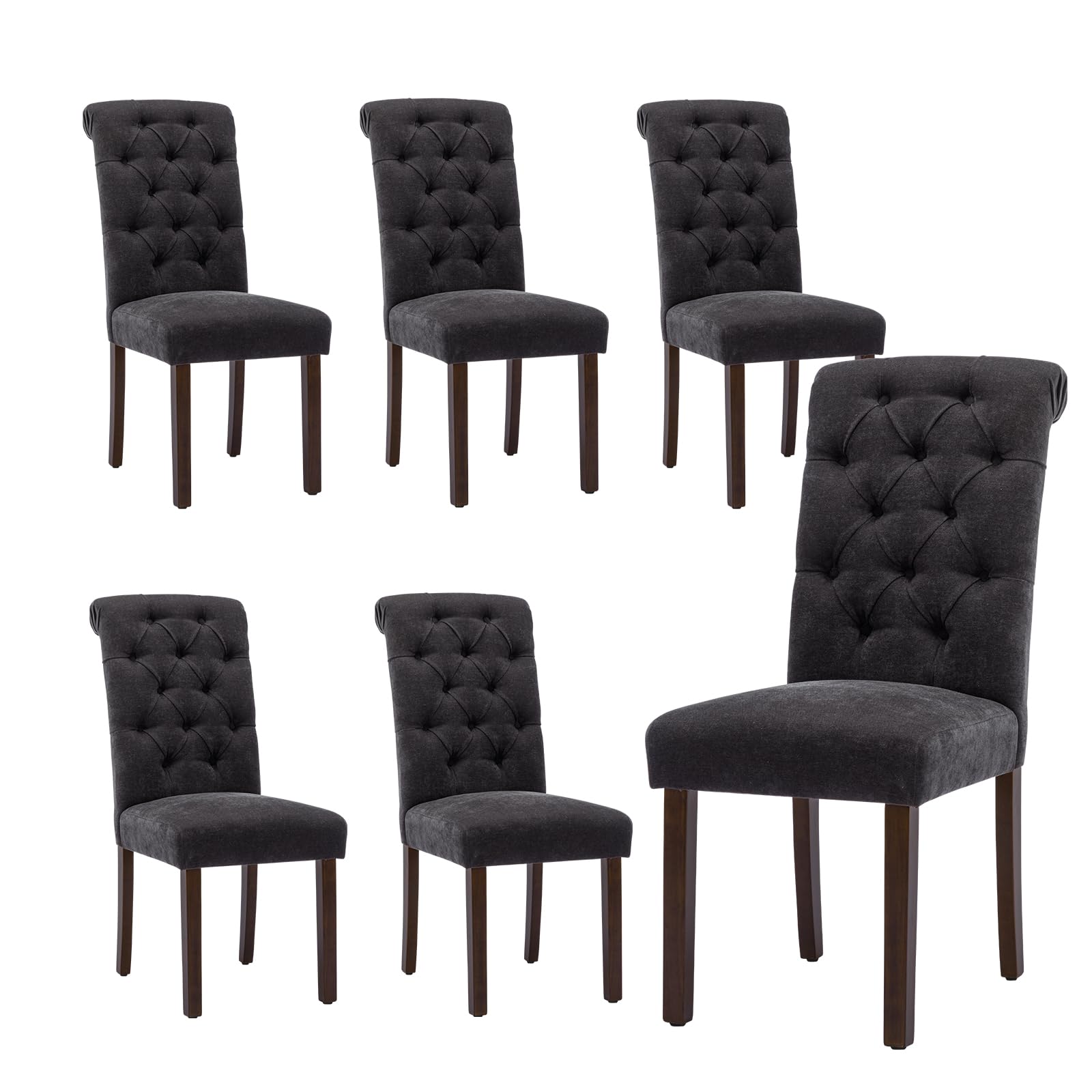 Photo 1 of **UNKNOWN IF MISSING PARTS**
Tufted Dining Chairs Set of 6, Upholstered Parsons Dining Room Chairs, Fabric Kitchen Side Chair with Wood Legs, Black