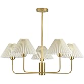 YOGIRL Gold Chandelier Light Fixture, 5-Lights Mid Century Chandelier with Shades for Dining Room Light Fixture, Adjustable H