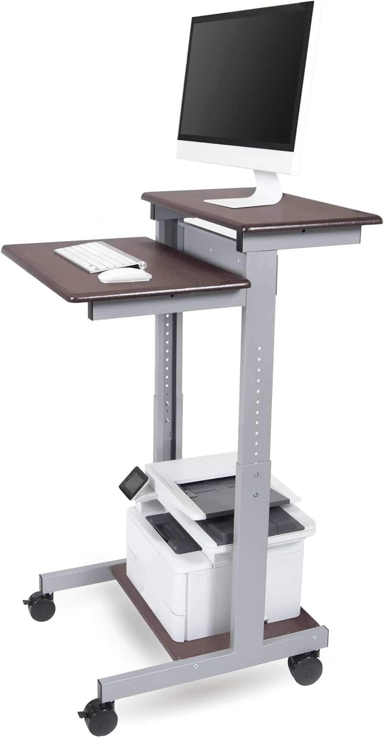 best standing desks on amazon on Amazon Com Stand Up Desk Store Rolling Adjustable Height Two Tier Standing Desk Computer Workstation Silver Frame Dark Walnut Top 24 Wide Furniture Decor