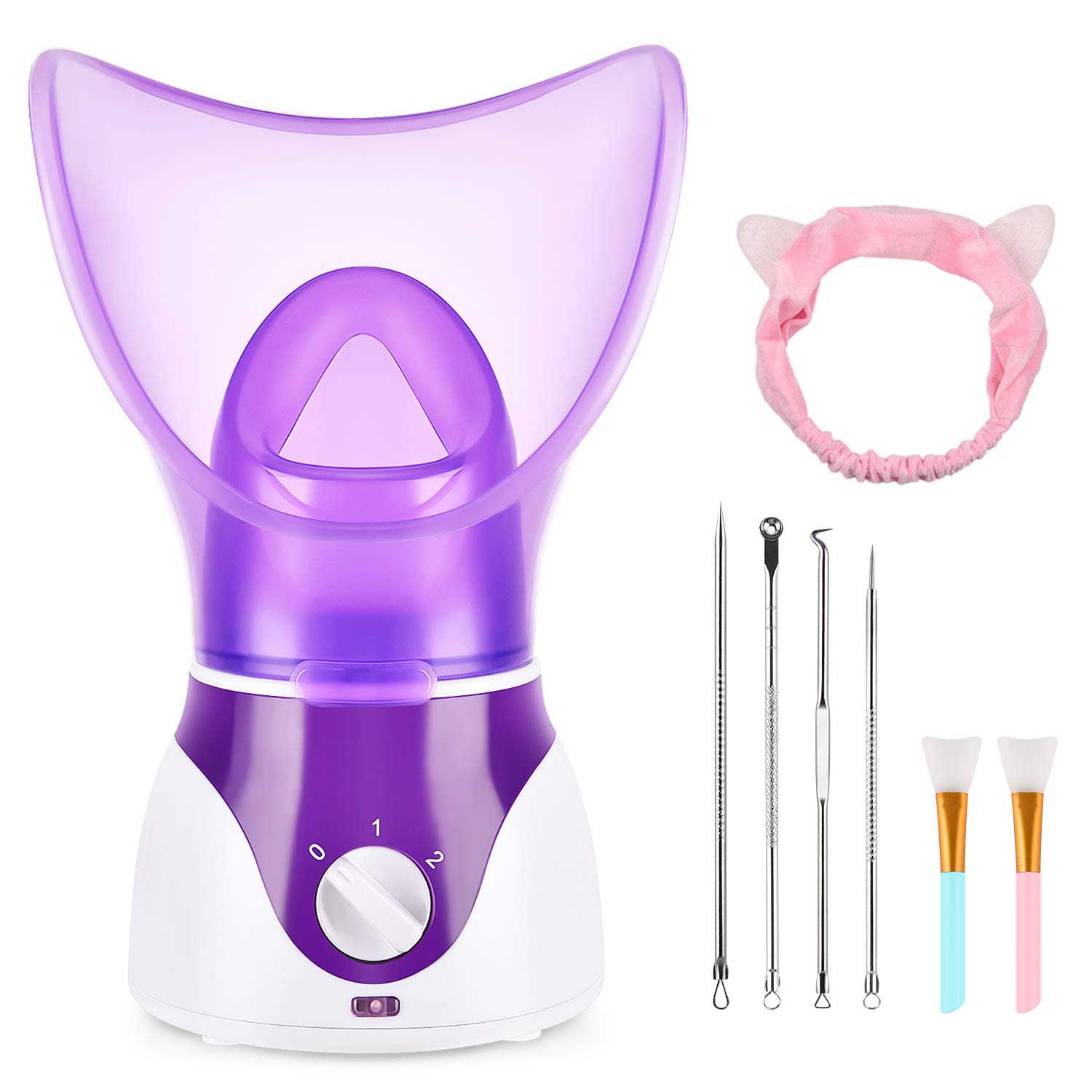 Facial Steamer for Face, Face Steamer for Facial Deep Cleaning, 2 Modes Facial Steamer for Unclogs Pores, Hydrating, Purple(Include Blackhead Remover Kit, Mask Brush, Headband): Beauty