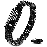 FEEL STYLE Mens Cross Bible Verse Bracelet Chain - Stainless Steel Christian Jesus Scripture Black Men's Bracelets - Religious Gifts for Men Boyfriend