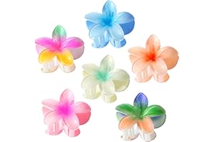 JNYVE Hawaiian Flower Hair Clips for Women: 6 Pack Flower Claw Clips for Thick Thin Hair - Plumeria Hair Clip for Girls Beach Tropical Hair Accessories Gifts