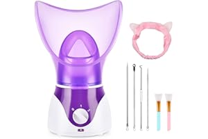 SENERYLA Facial Steamer for Face, Face Steamer for Facial Deep Cleaning, Nano Ionic Facial Steamer for Unclogs Pores, Hydrating (Purple, Include Blackhead Remover Kit, Brush, Headband)